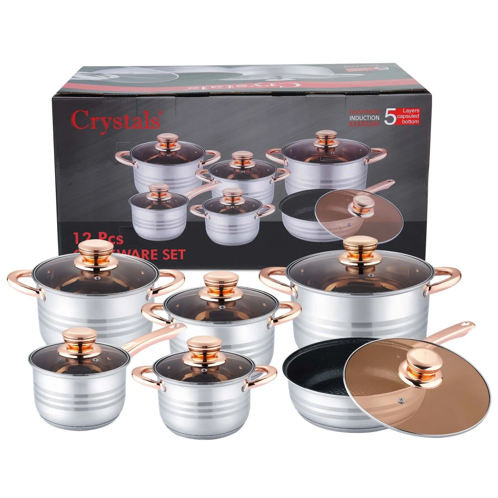 STAINLESS STEEL 12 Pcs INDUCTION HOB CASSEROLE POT COOKWARE SAUCEPAN DINING SET
Opens in a new windo