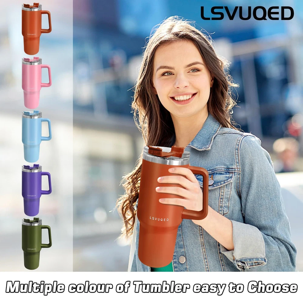 Tumbler Cups, 40 oz Tumbler with Handle and Straw Lid Reusable Stainless Stee...