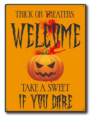 Metallschild Halloween Trick or Treat 20 cm x 15 cm