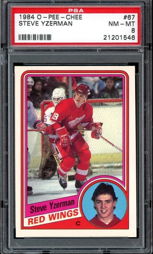 1984-85 OPC O PEE CHEE NHL #67 STEVE YZERMAN HOF Rookie PSA 8 NM-MT Red wings RC