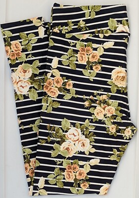 Legging TC Lularoe – Noir Et Orange, Motif Roses, Taille Femme, Neuf Sans étiquette
