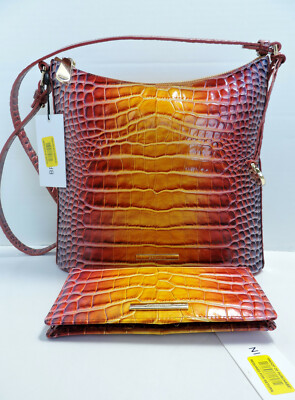 Brahmin Katie Sunrise Millenia Embossed Leather Cross Body Ady Wallet Set NWT 