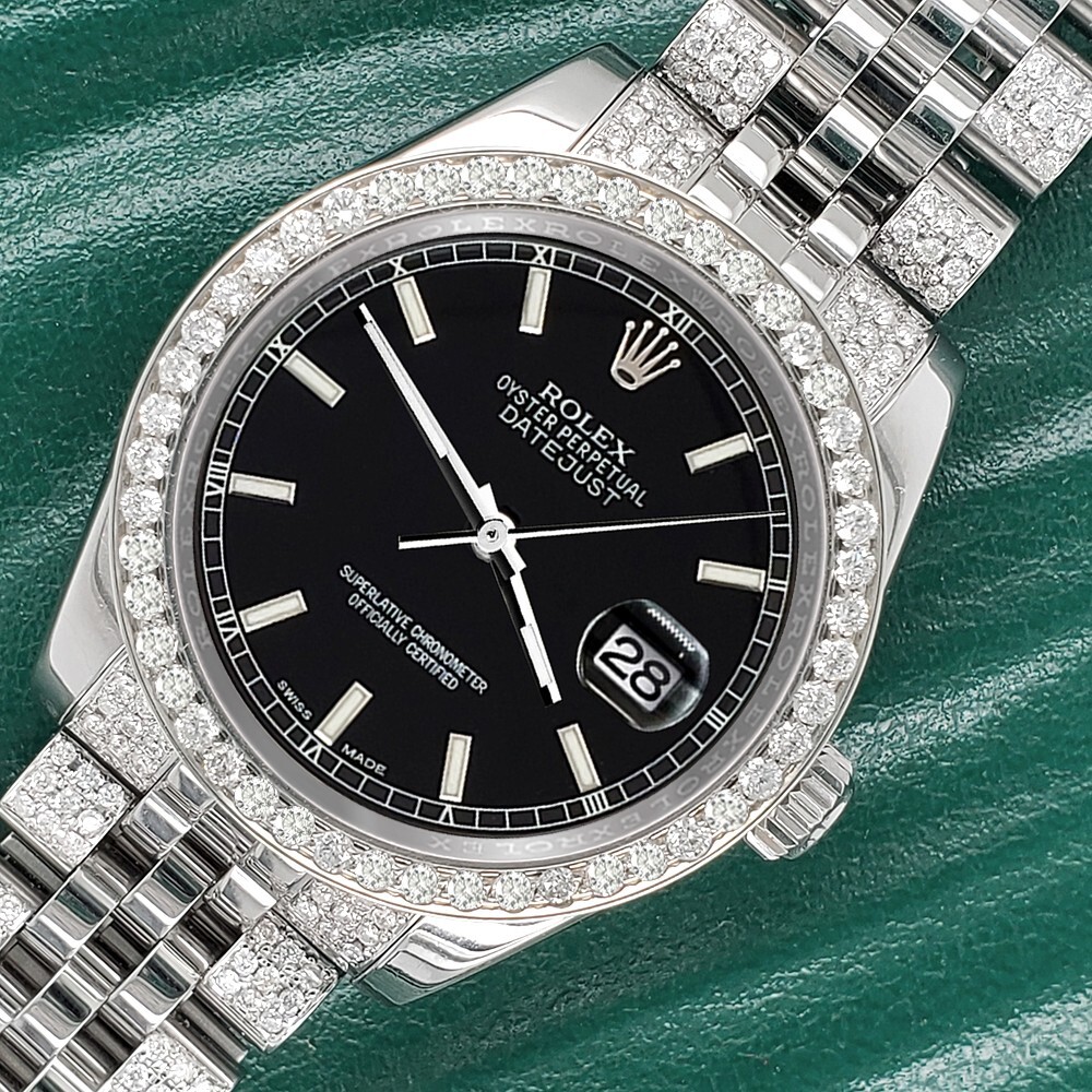 Rolex Datejust 31mm Black Index 3.30ct Diamond Bezel/Bracelet