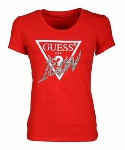 red and white guess t shirt