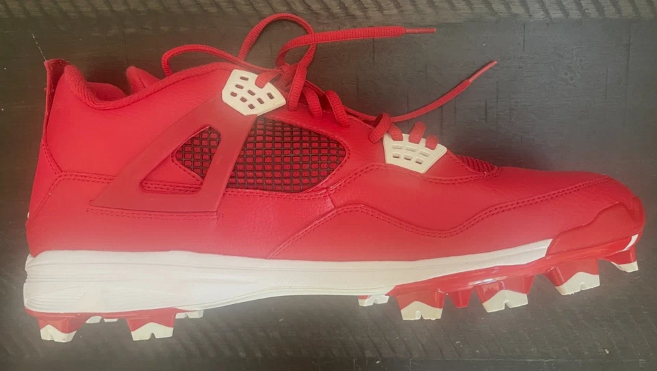 SOMENTE SAPATO ESQUERDO Nike Jordan 4 Retro MCS Chuteira Vermelha/Branca 807709-601 NOVA LEITURA Tamanho 15 - Imagem 2 de 4