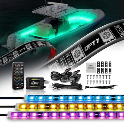 Aura Marine LED Boat Lights with Remote, 4PCS 12V RGB Waterproof Interior Strip