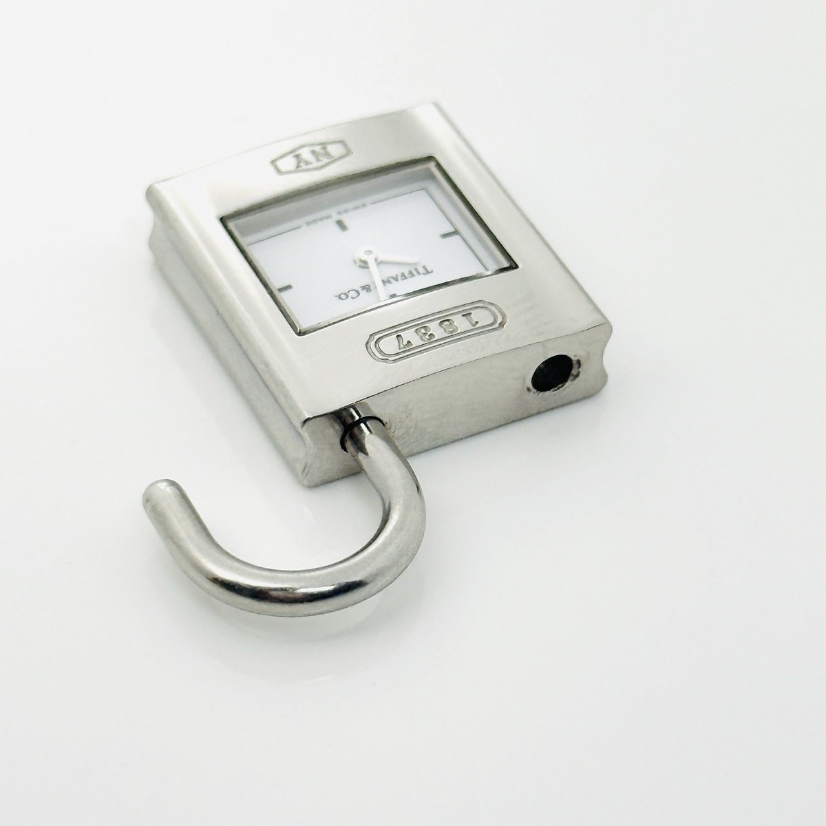 Tiffany 1837 Watch Clock Padlock Lock Charm Pendant in Stainless