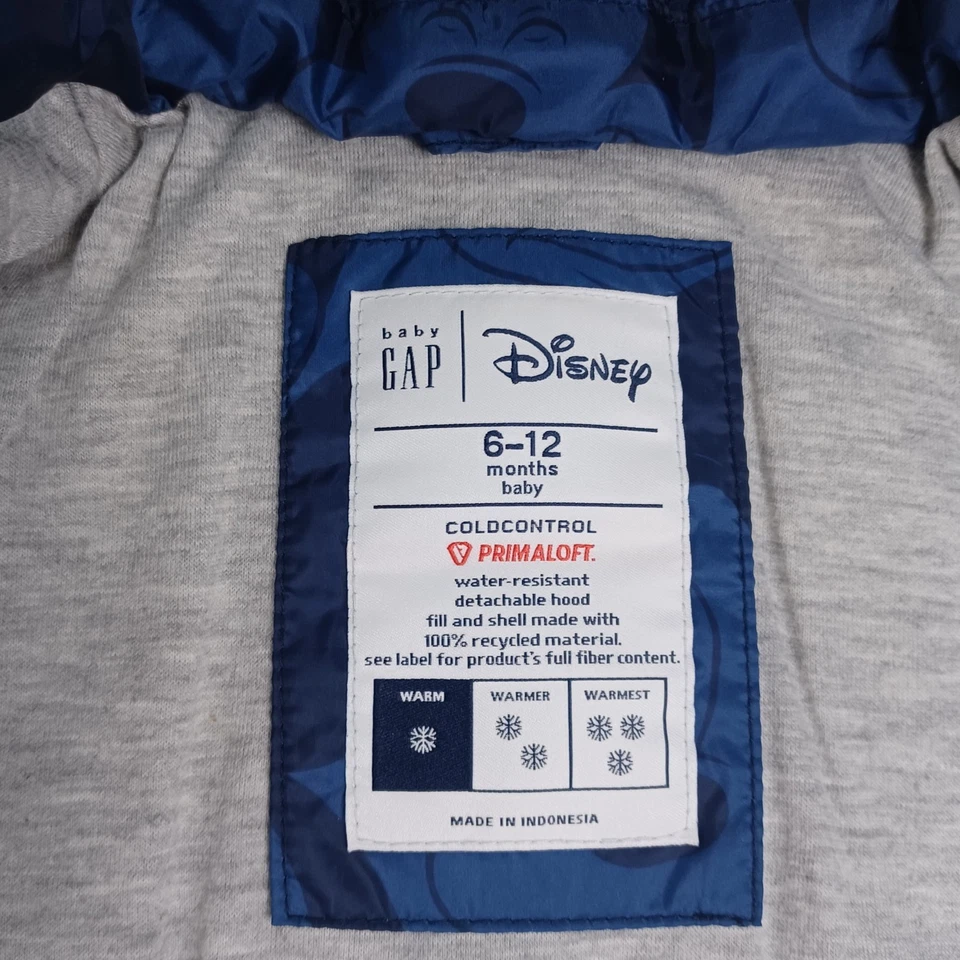 Chaqueta acolchada Baby Gap Disney Mickey Mouse azul niño talla 6-12 meses con capucha Foto 4 de 4