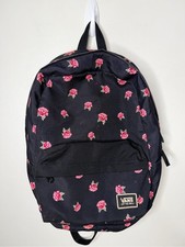 Vans Realm Black Backpack with Pink Rose Print
