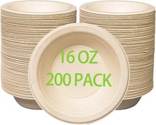 16 Oz Compostable Paper Bowls 200Pack, Heavy-Duty, Eco-Friendly, Bulk Pack, Disp