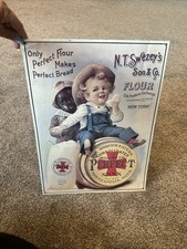 NEAT N.T. SWEZEY'S SON & CO PERFECT FLOUR EMBOSSED TIN SIGN