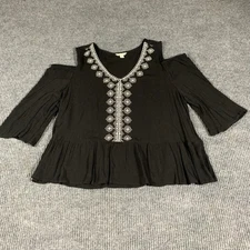 Cato Top Womens 18 20 W Black Embroidered Open Shoulders Rayon Flow Lightweight