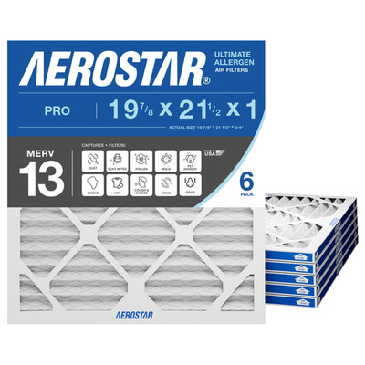 Aerostar 19.875x21.5x1 MERV 13 - 6 Count - Pleated HVAC, 6 PACK, 13