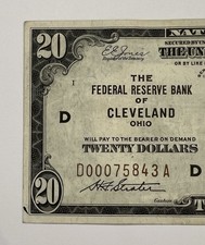 1929 $20 Banco de la Reserva Federal Cleveland Ohio Moneda Nacional D Serie Baja FRBN