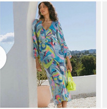Show Me Your MuMu Abstract Multicolor Wrap Maxi Dress V-Neck Belted Tie S