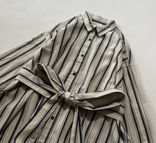Camisa de Algodón Antigüedades ICHI / ICHI Vestido Largo Cuello Rayas Beige Azul Marino COMO NUEVA
