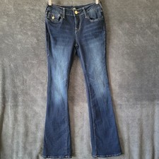 True Religion Jeans Womens 25x32 Blue Becca Mid Rise Bootcut Stretch Flap Pocket