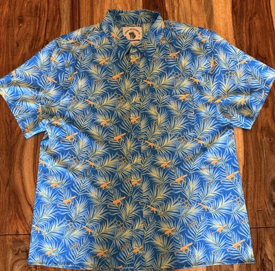 #ad Savage Tacticians Mens XL Tactical Hawaiian Shirt Blue Gun Print Snap Front $18.00