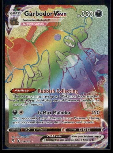 GARBODOR VMAX 216/203 RAINBOW RARE EVOLVING SKIES POKEMON HOLO NM