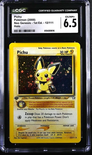 2000 Pokémon Neo Genesis Pichu Holo Rare 1st Edition 12/111 CGC 6.5  SWIRL