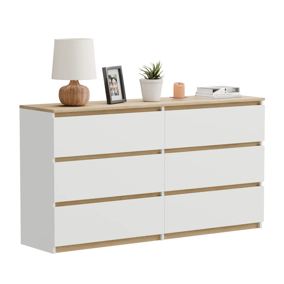 Kommode Schubladenschrank 119x77x34 cm, weiß Eiche Torro, 6 Schubladen, modern - Bild 4 von 4