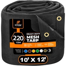 Heavy Duty Mesh Tarp – 10’ x 12’ Multipurpose Black Protective Cover with Air...