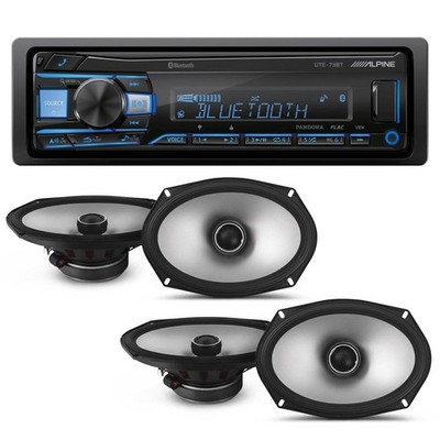 Alpine UTE-73BT Media Receiver, 2 Pairs S2-S69 Bluetooth Speaker 6x9'' Coax