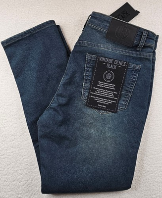 #ad VGB Vintage Genes Black Slim Fit Blue French Terry Denim Jeans PICK YOUR SIZE $39.99