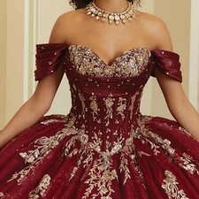 Elegant Burgundy Mexican Women Prom Dresses Birthday Party Gown Applique Dance