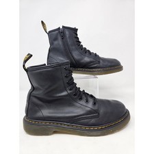 Dr Martens 1460 J Kids Boots Black Leather Side Zip Lace Up Yellow Stitch Sz 4M