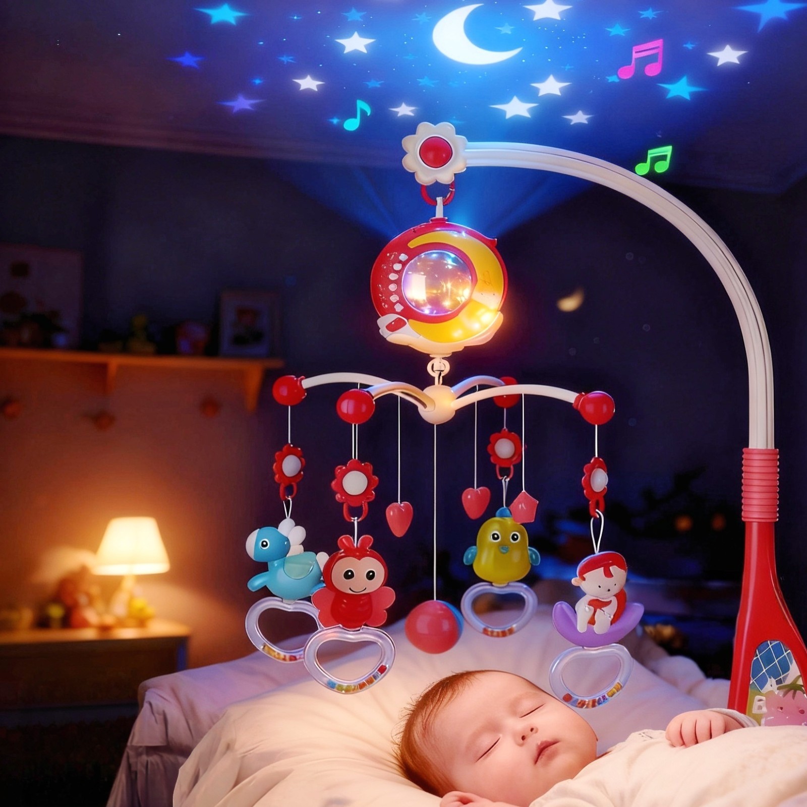 Baby Crib Mobile Toy with Lights and Music Star Projector Musical Box 108 Songs