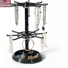 2-Tier Rotating Jewelry Storage Rack Necklace Bracelet Organizer Display Stand