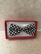 Black White Checkered Bow Tie Pre-Tied Adjustable Checkerboard Racing Formal