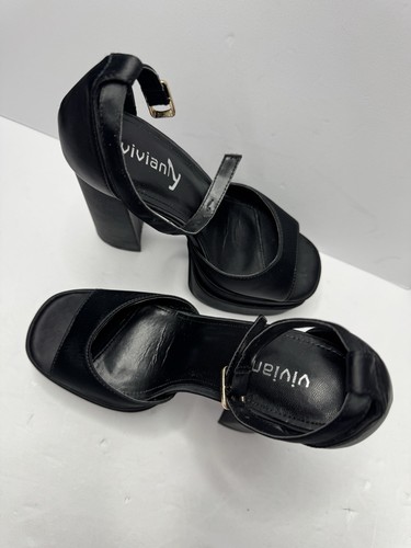 Sandalias de tacón alto grueso Vivianly para mujer con plataforma punta abierta sandalia de tacón bloque - Imagen 7 de 17