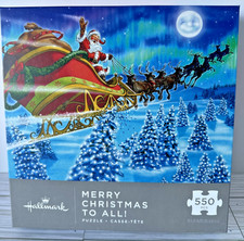 2002 Hallmark Merry Christmas To All 550pc Puzzle Santa Sleigh Sealed 18x24