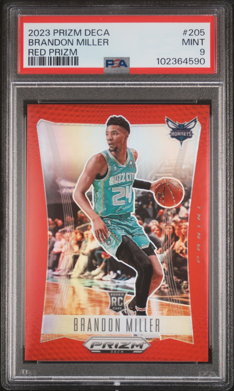 Brandon Miller 2023 Prizm Deca Red Prizm /199 PSA 9 Rookie Charlotte Hornets