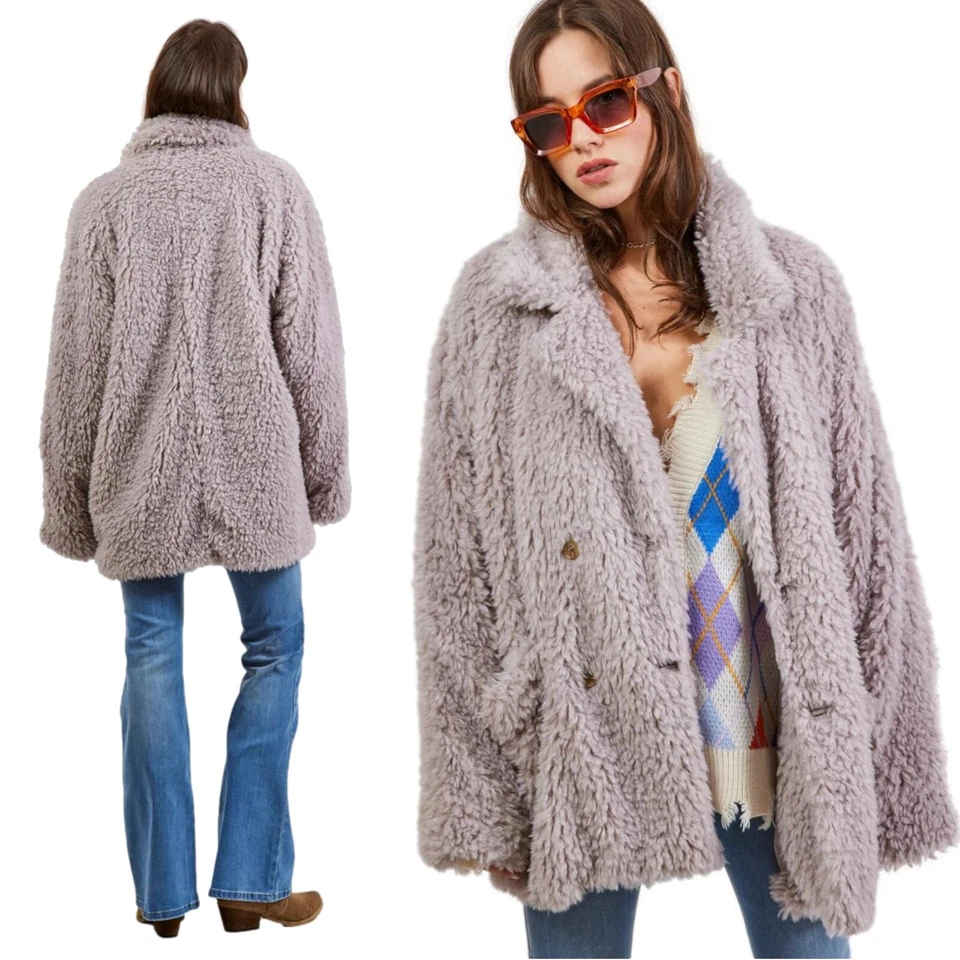 Manteau Femme Teddy Avec Poches En Fourrure Synthétique Oversize Neuf 5779. - Photo 2/4