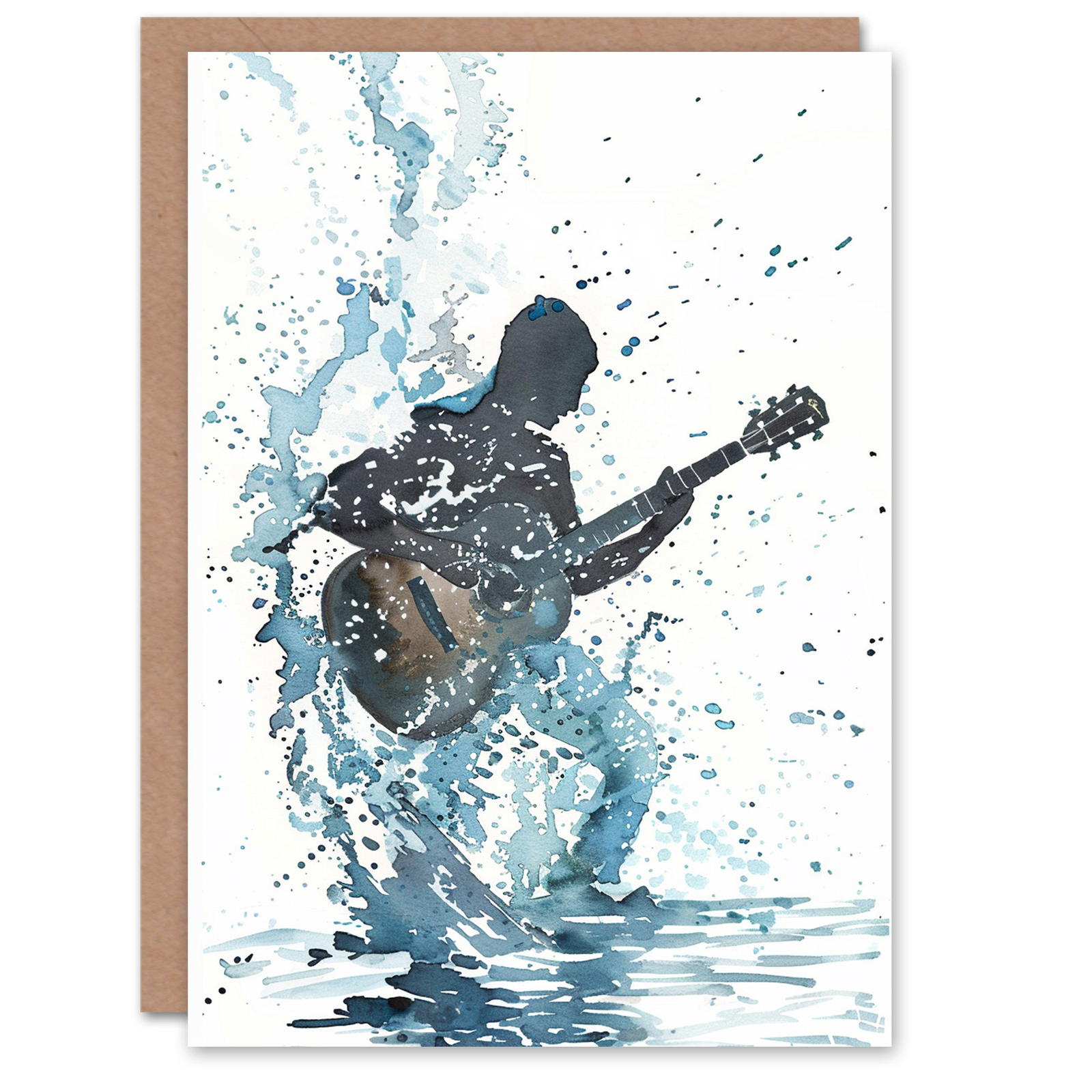 Guitar Player Rock Music Watercolour Splash Birthday Card