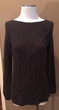 Ann Taylor Loft M Mossy Green Cable Knit Sweater Top W Long Sleeves