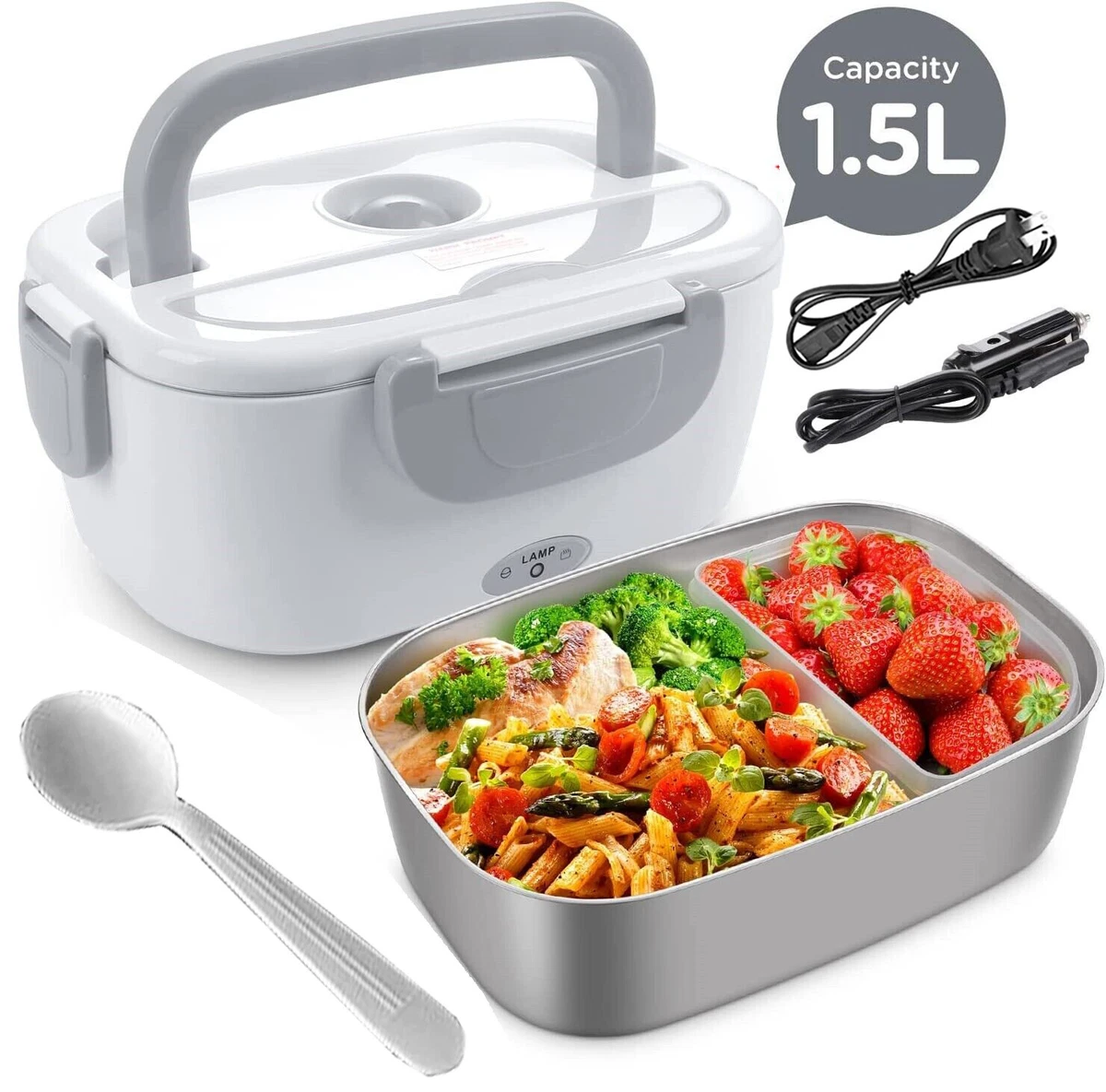 Portable Food Warmer 1.5L Cordless Powered Electric Self Heating Lunch Box