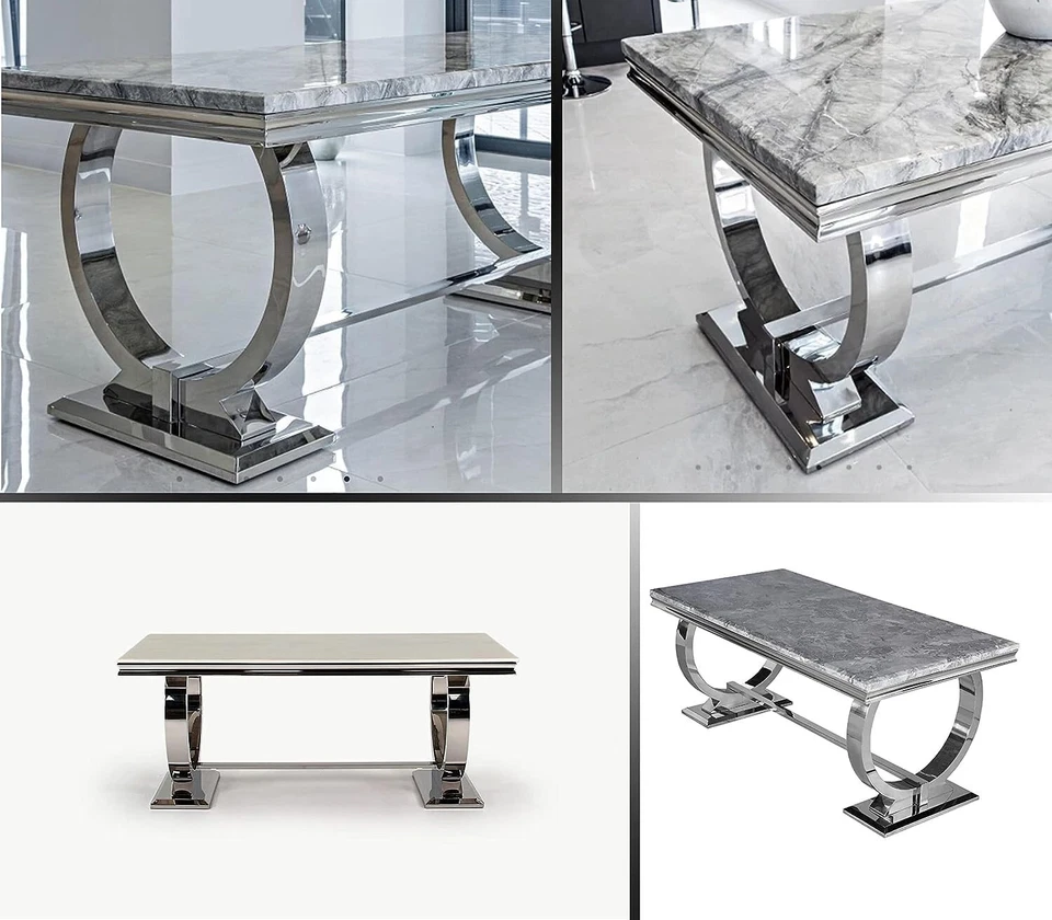 Marble Dining Table with 6 Charis Set Gloss Finish 1.8m Grey Mirrored Lion Head - Image 4 of 4