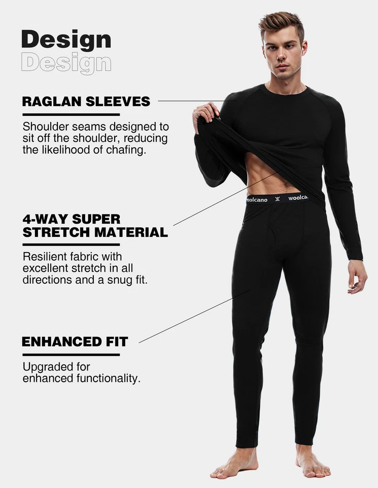 Mens 100% Merino Wool Base Layer Sets Long Johns Bottom UT Ski Thermal Underwear - Image 3 of 4