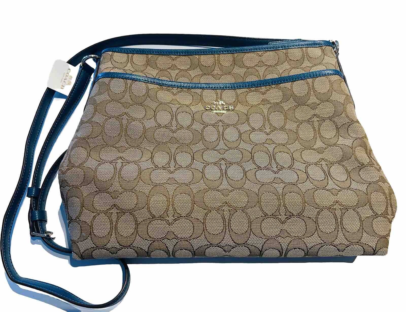 Coach Blue Leather Brown Monogram Canvas Crossbody Women’s Bag