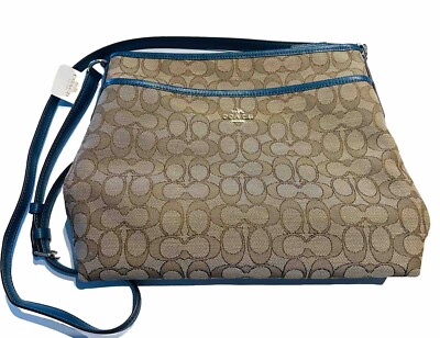 Coach Blue Leather Brown Monogram Canvas Crossbody Women s Bag