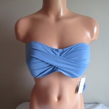 Tommy Bahama Pearl Solids Twist Front Bandeau Swim Top Blue Monday S NWOT