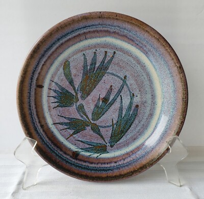 Vintage 1986 Studio Art Pottery Plate Blue and Lavender - Signed