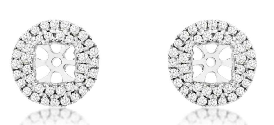 ORECCHINI GIACCA AUREOLA TONDI E QUADRATI DOPPIA FILA ORO BIANCO 14KT DIAMANTE 0 27 CT