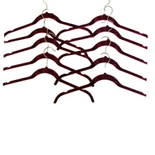 Flocked Hangers Set of 10 Fuchsia Pink  Black Closet Organization Non-Slip