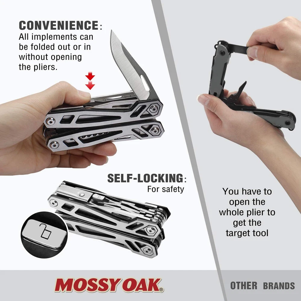 21-in-1 Multi Tool Pocket Knife with Safety Lock, Pliers, Sheath & 15 Functions