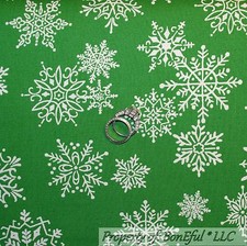 BonEful Fabric FQ Cotton Quilt Green White Calico Snowflake Xmas Rudolph Diamond
